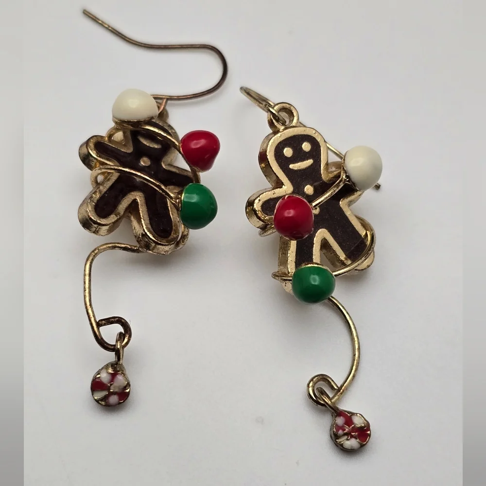 Charming Holiday Gingerbread Earrings with Gold and Red Accents